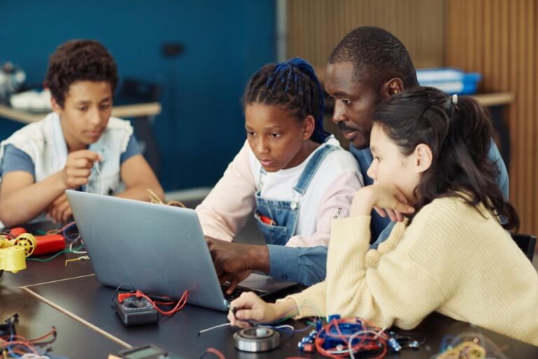 Students learning electronics